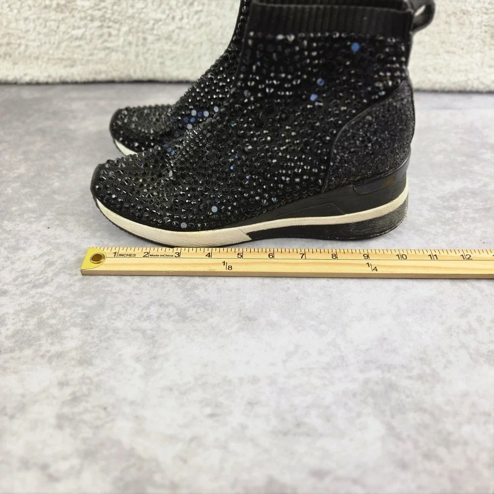 Michael Michael Kors Skyler Black Rhinestone Glitter Wedge Sock Sneakers Sz 7.5